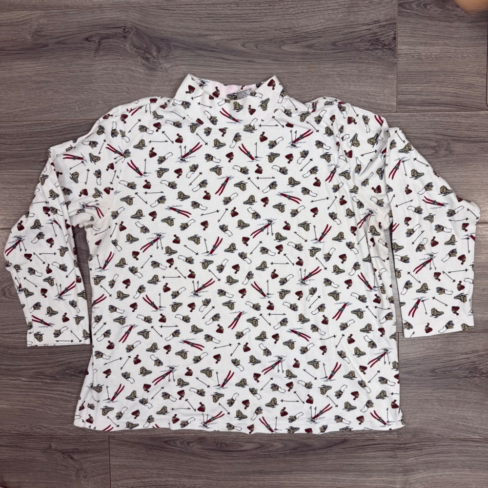 White Stag 18W/20W Ski Skating Winter Print Top –‎ Long Sleeve Mock Neck FLAW